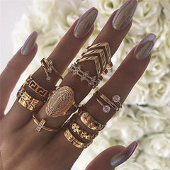 13 Piece Medallion Ring Set With Austrian Crystals 18K Gold Plated Ring